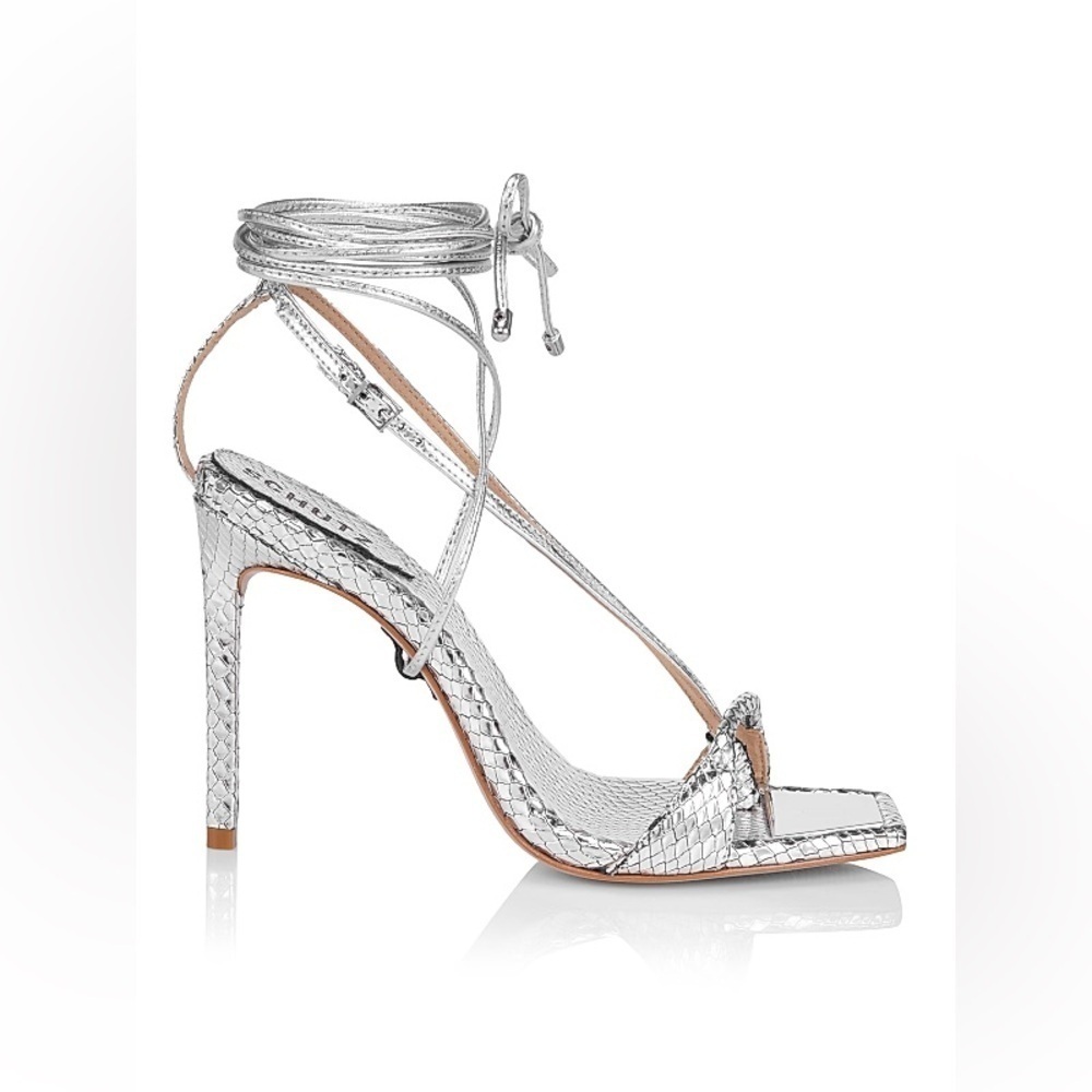 Schutz Shoes Women’s 9.5 Vikki Metallic Snake Embossed Heel Lace Up Leather - Picture 2 of 10